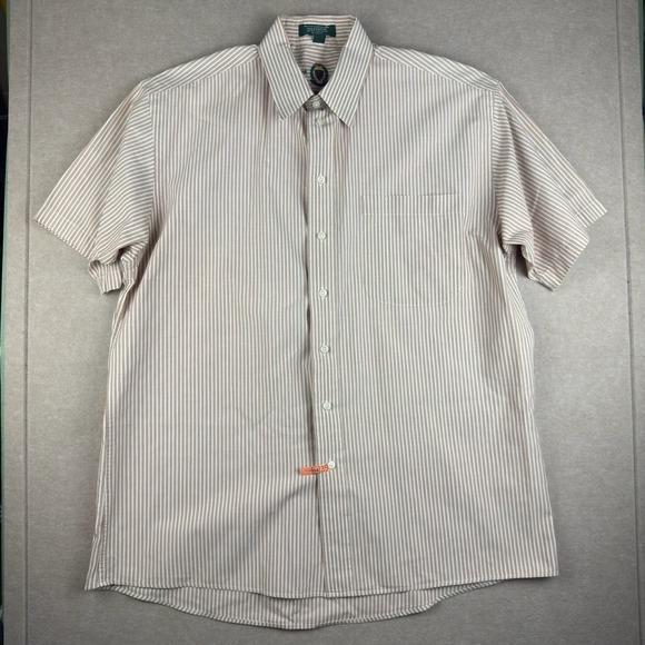 Hunt‎ Club Shirt Men L/XL Brown White Stripe Y2K Preppy Cotton Button Up Classic - Picture 1 of 9